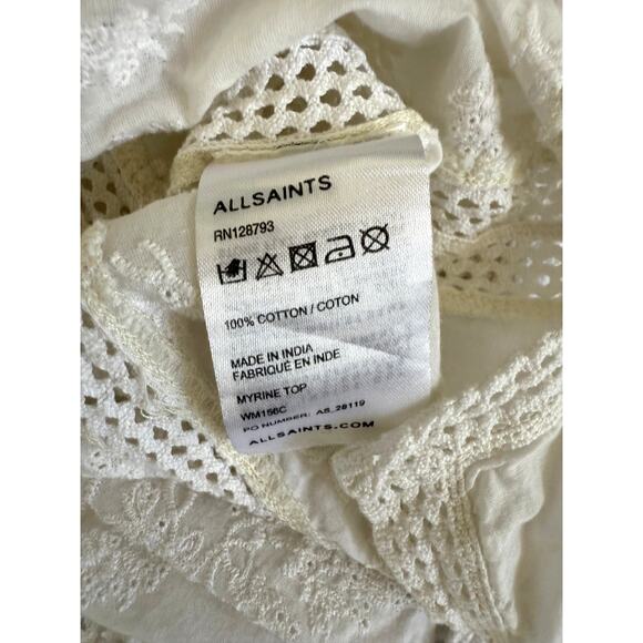 AllSaints Myrine White Cotton Eyelet Tank Top Size 2 Sleeveless Blouse - Picture 3 of 3